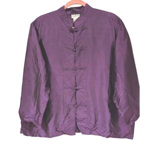 CLIO II Purple Silk Mandarin Collar Frog Button Jacket Plus Size 1X